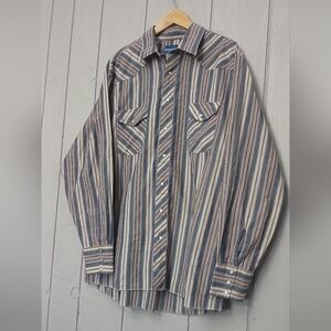 Wrangler Vintage Western Striped Button-Up Shirt Size Large